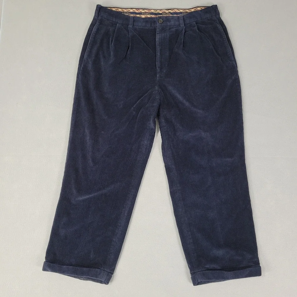 Brooks Brothers Corduroy Pants Mens 38x27* Navy Blue Elliot Pleated 100% Cotton‎